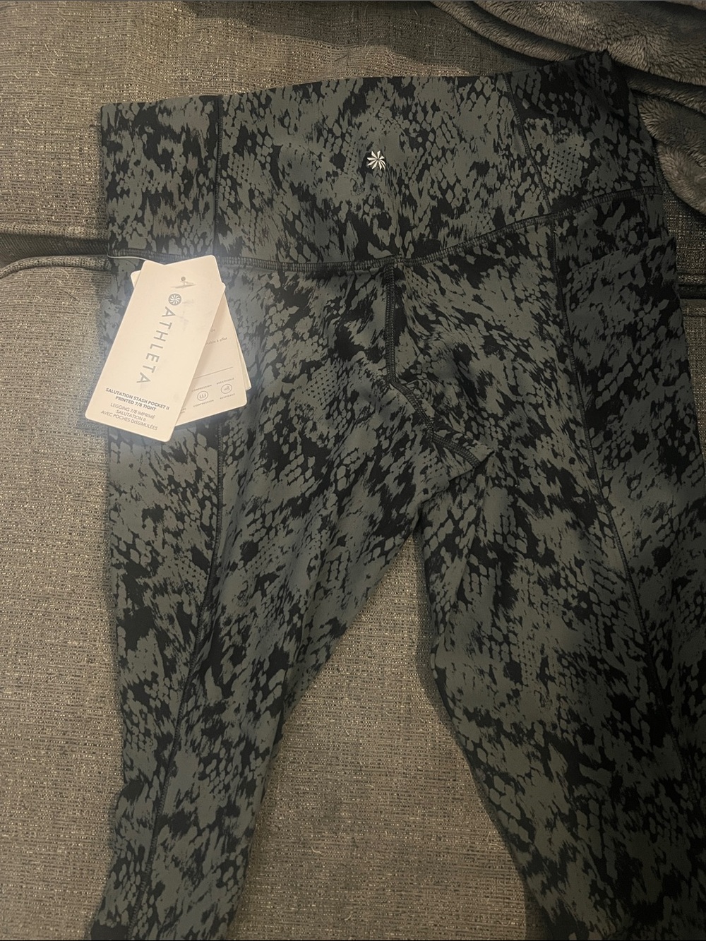 Athleta Printed High-Rise Leggings in Black and Charcoal Splash